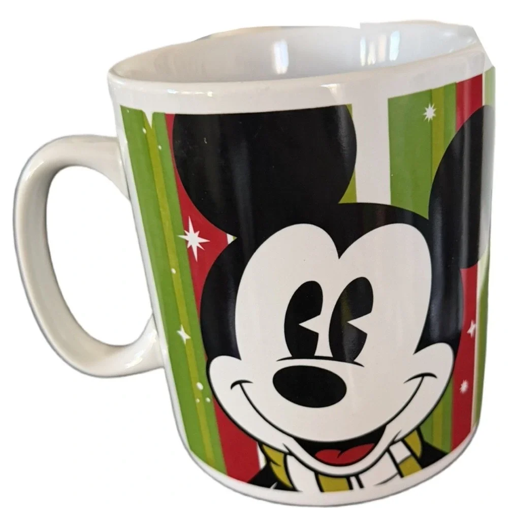 Mickey XL 24 Ounce Coffee Mug Holiday Scarf Disney Striped Drinking Cup